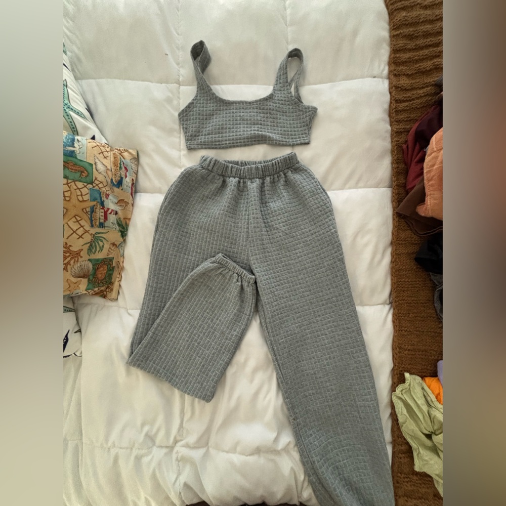 Gray Waffle Knit Lounge Set
